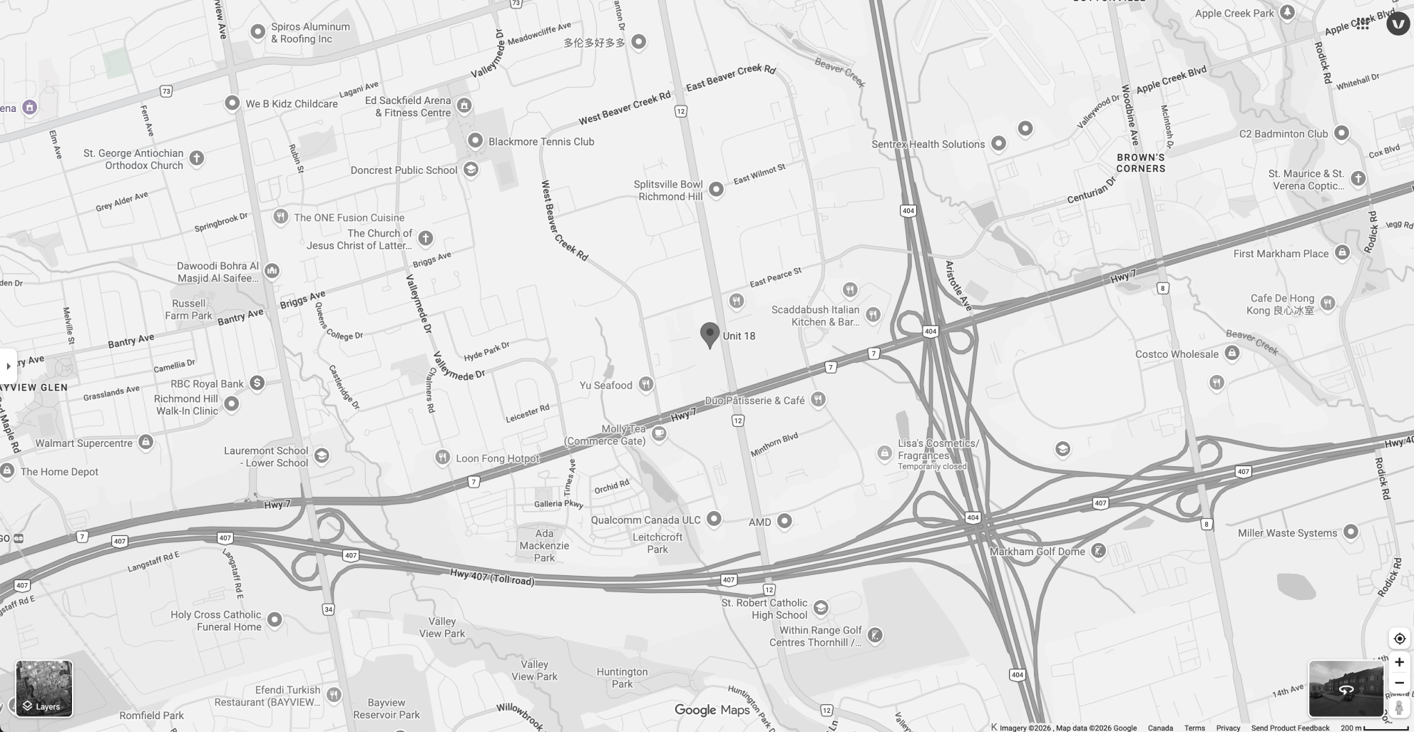 Map showing the Dominion M&A office in Richmond Hill