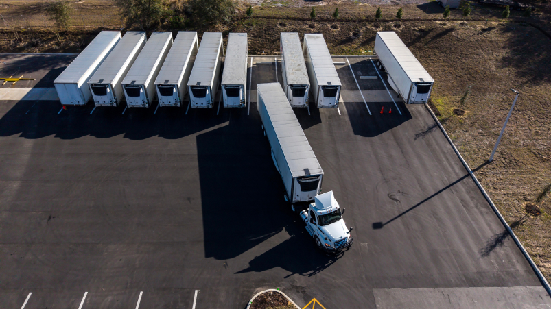 Fleet vehicles at a loading bay